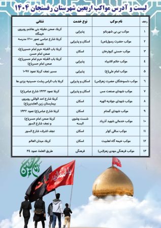 آدرس موکب‌‌های شهرستان رفسنجان  مستقر در نجف و کربلا اعلام شد